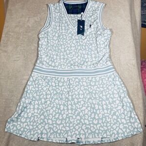 NWT William Murray Golf Dress L Sleeveless White Blue For Esteban Print Animal